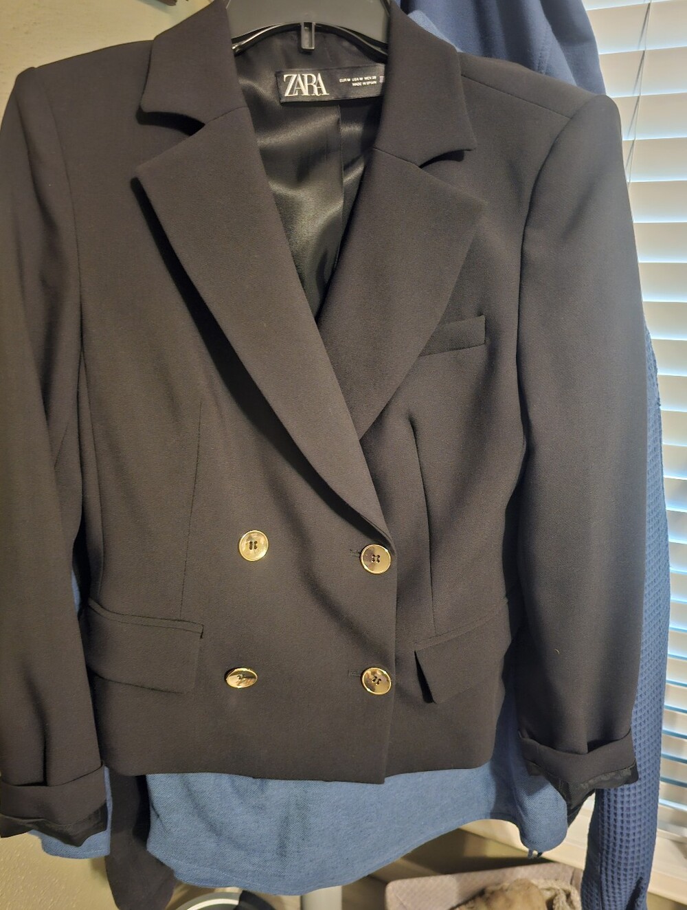 ZARA Black Double-Breasted Blazer with Gold Buttons
